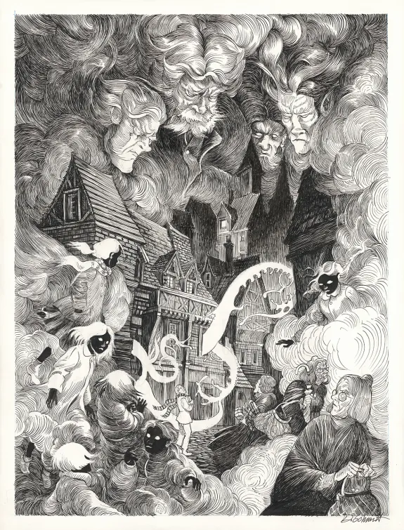 Illustration noir et blanc, Le Bestiaire du crépuscule, Daria Schmitt