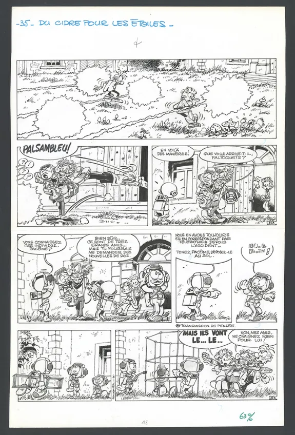 Planche noir et blanc, Spirou et Fantasio, Du cidre pour les étoiles (T.26), Jean-Claude Fournier