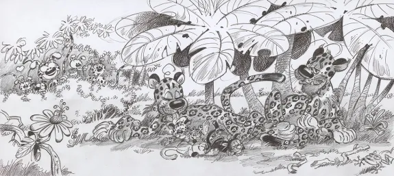 Illustration noir et blanc, Le Marsupilami,  Batem