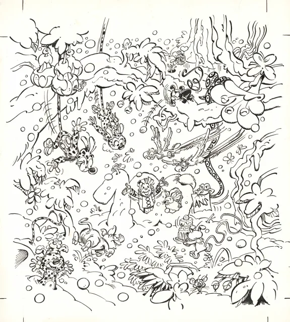 Illustration noir et blanc, Le Marsupilami,  Batem