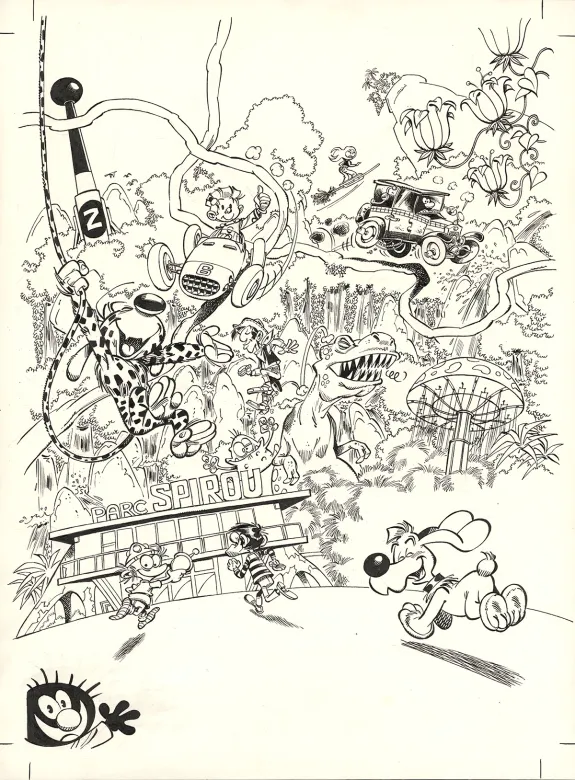Illustration noir et blanc, Le Marsupilami,  Batem
