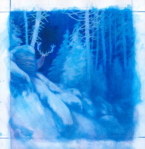 Illustration couleur, Les Grands Cerfs, Gaétan Nocq