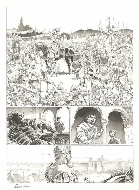 Planche noir et blanc, Chroniques de Roncevaux, Munjoie ! (T.2), Juan Luis Landa