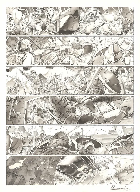 Planche noir et blanc, Chroniques de Roncevaux, La Légende de Roland (T.1), Juan Luis Landa