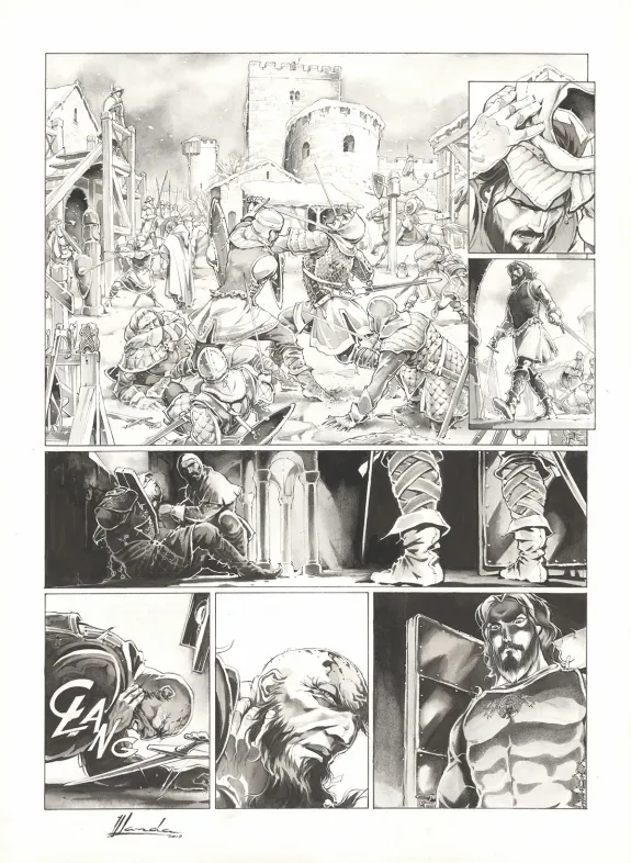 Planche noir et blanc, Chroniques de Roncevaux, La Légende de Roland (T.1), Juan Luis Landa