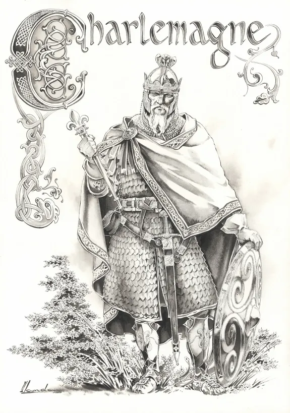 Illustration noir et blanc, Chroniques de Roncevaux, La Légende de Roland (T.1), Juan Luis Landa