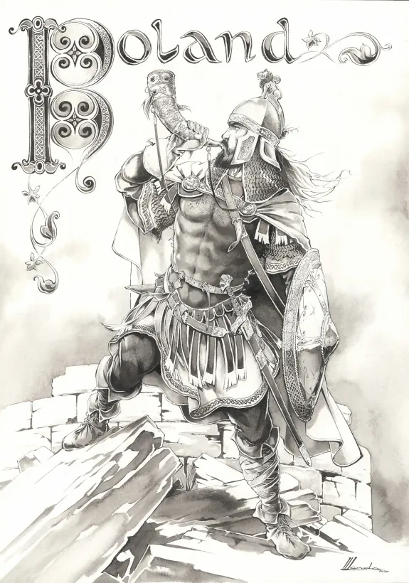 Illustration noir et blanc, Chroniques de Roncevaux, La Légende de Roland (T.1), Juan Luis Landa