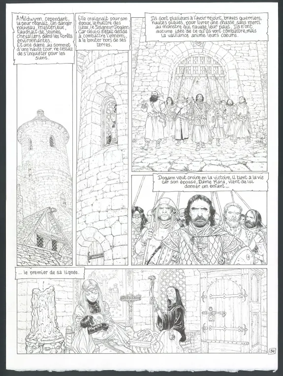 Planche noir et blanc, Complainte des Landes Perdues, La Fée Sanctus (T.7), Philippe Delaby