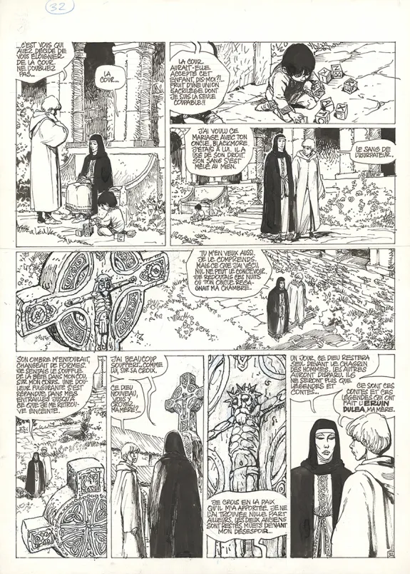 Black and white original page, Complainte des Landes Perdues, Dame Gerfaut (T.3), Grzegorz Rosinski