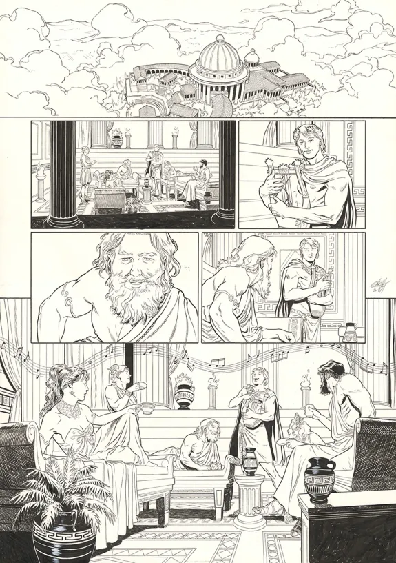 Black and white original page, Apollon, Luca Erbetta