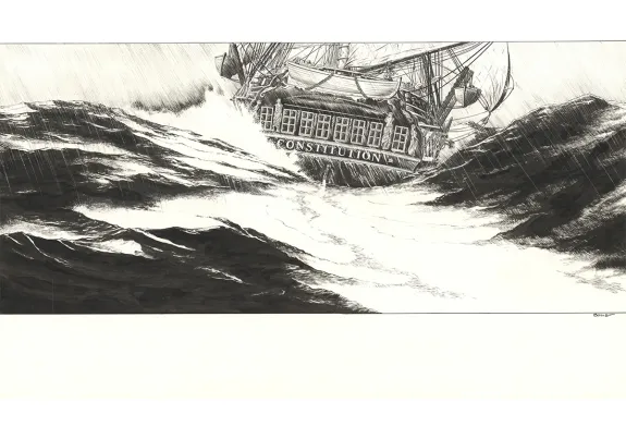 Illustration noir et blanc, USS Constitution, Franck Bonnet