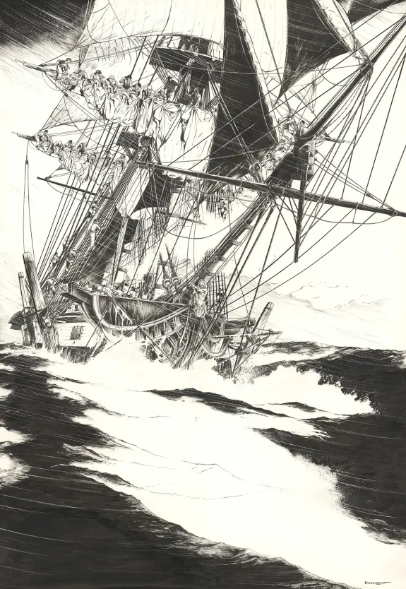 Illustration noir et blanc, USS Constitution, Franck Bonnet