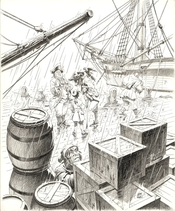 Black and white illustration, L'Île au trésor,  Riff Reb's
