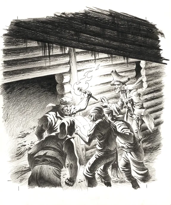 Illustration noir et blanc, L'Île au trésor,  Riff Reb's