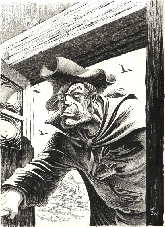 Illustration noir et blanc, L'Île au trésor,  Riff Reb's