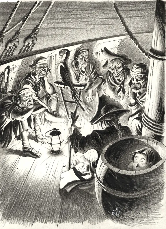 Illustration noir et blanc, L'Île au trésor,  Riff Reb's