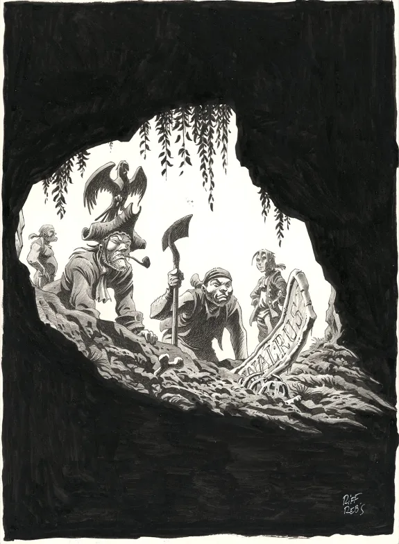 Illustration noir et blanc, L'Île au trésor,  Riff Reb's