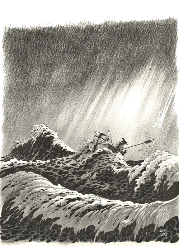 Illustration noir et blanc, L'Île au trésor,  Riff Reb's