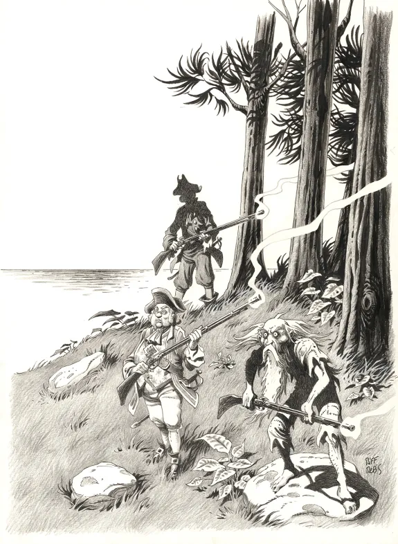 Black and white illustration, L'Île au trésor,  Riff Reb's