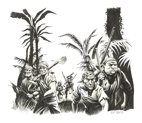 Illustration noir et blanc, L'Île au trésor,  Riff Reb's