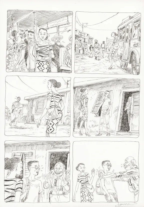 Black and white original page, Aya de Yopougon, Volume 7 (T.7), Clément Oubrerie