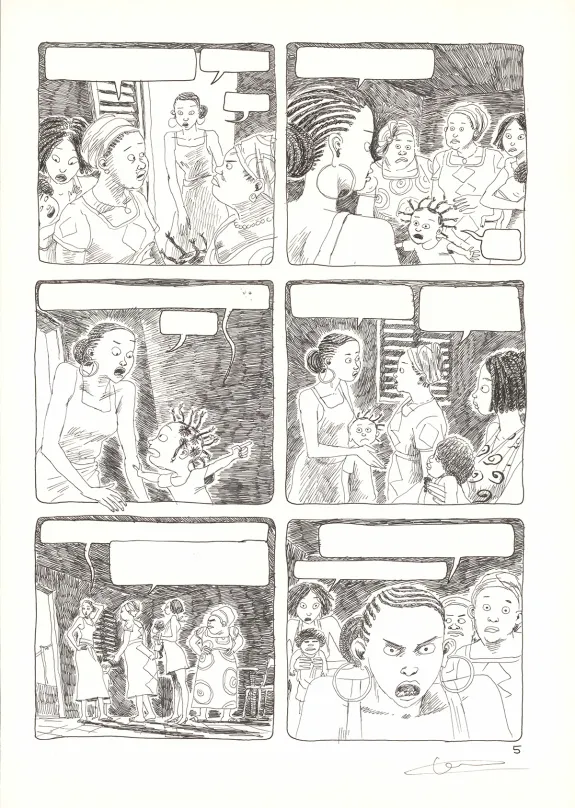 Black and white original page, Aya de Yopougon, Volume 5 (T.5), Clément Oubrerie