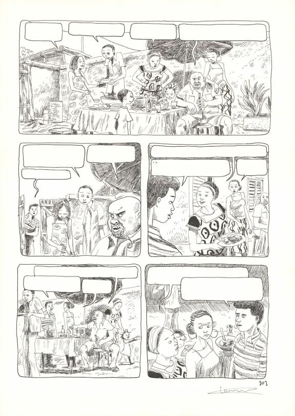 Planche noir et blanc, Aya de Yopougon, Volume 5 (T.5), Clément Oubrerie