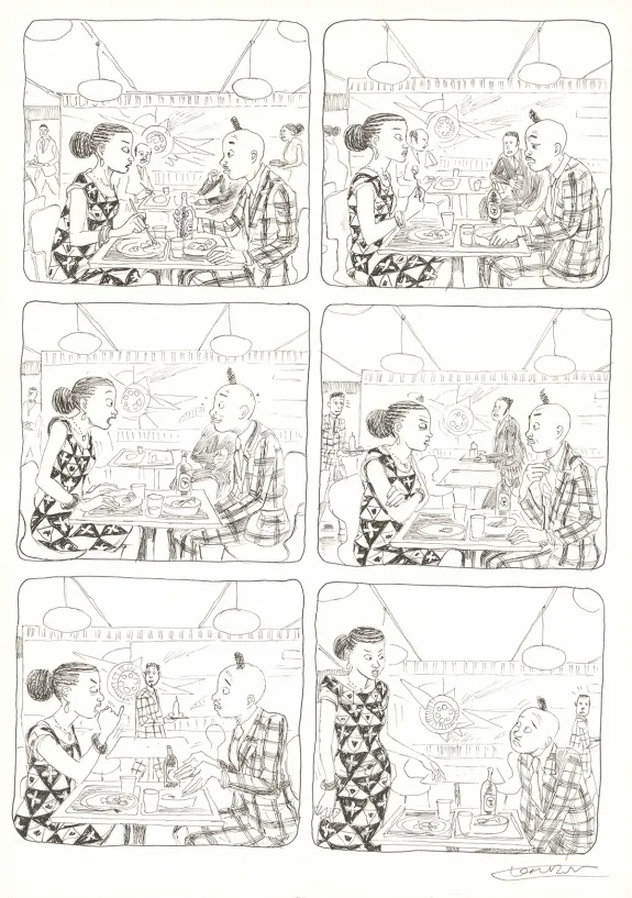 Black and white original page, Aya de Yopougon, Volume 7 (T.7), Clément Oubrerie