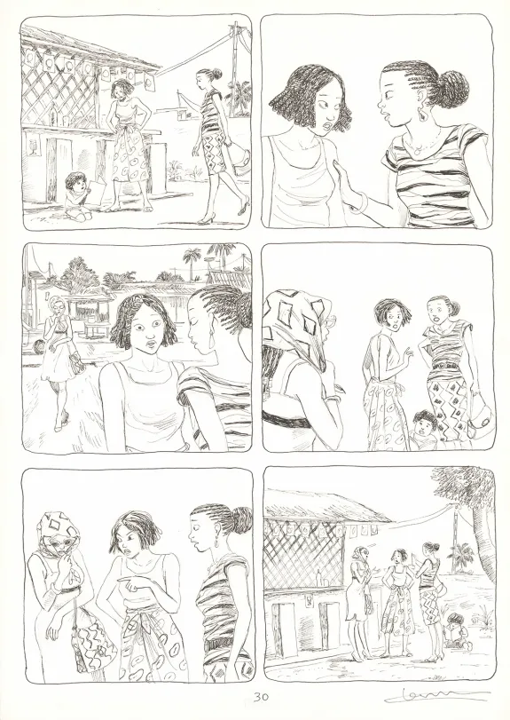 Black and white original page, Aya de Yopougon, Volume 7 (T.7), Clément Oubrerie