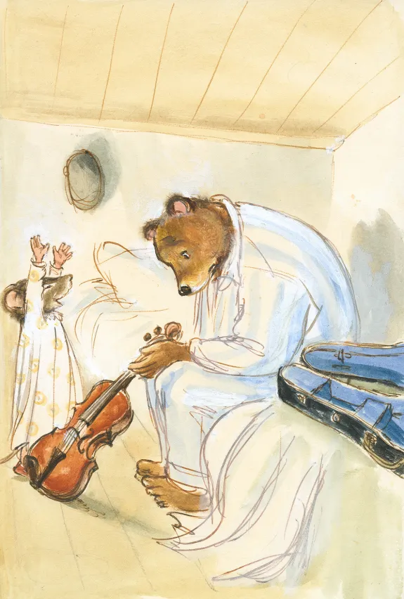 Colored illustration, Ernest et Célestine, Musiciens des rues, Gabrielle Vincent