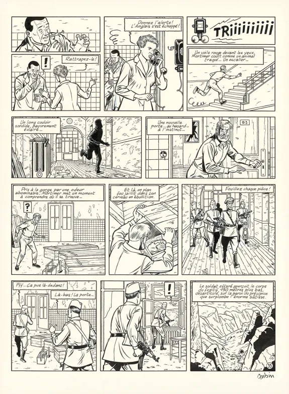 Planche noir et blanc, Blake et Mortimer, Huit heures à Berlin (T.29), Antoine Aubin