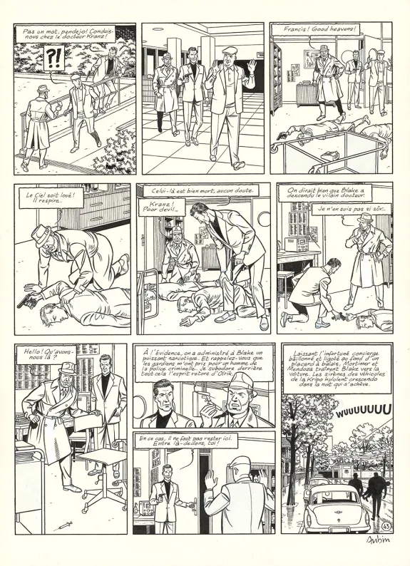 Planche noir et blanc, Blake et Mortimer, Huit heures à Berlin (T.29), Antoine Aubin