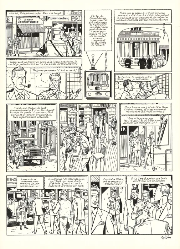 Planche noir et blanc, Blake et Mortimer, Huit heures à Berlin (T.29), Antoine Aubin