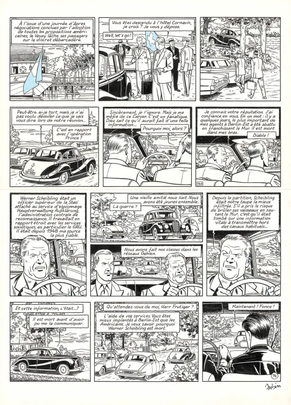 Black and white original page, Blake et Mortimer, Huit heures à Berlin (T.29), Antoine Aubin