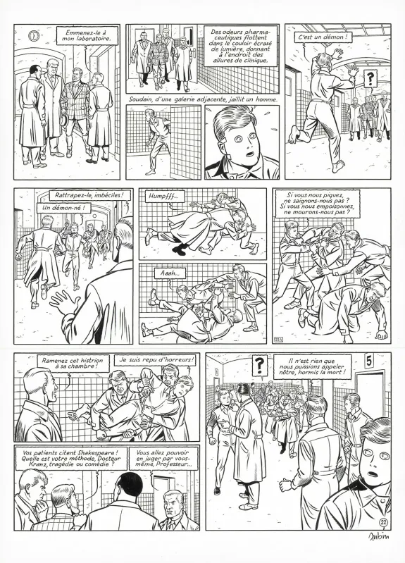 Planche noir et blanc, Blake et Mortimer, Huit heures à Berlin (T.29), Antoine Aubin