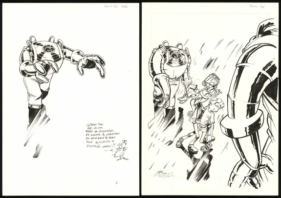 Illustration noir et blanc, Spirou et Fantasio, José Luis Munuera