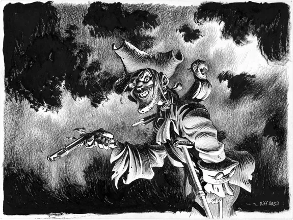 Illustration noir et blanc, L'Île au trésor,  Riff Reb's