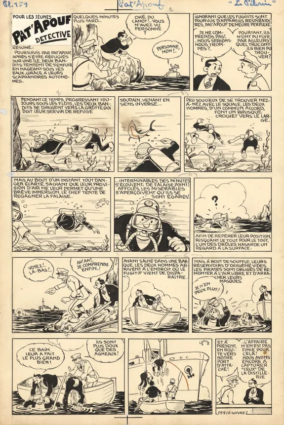 Planche noir et blanc, Pat'Apouf, Les Aventures de Pat'Apouf aux Antipodes,  Gervy