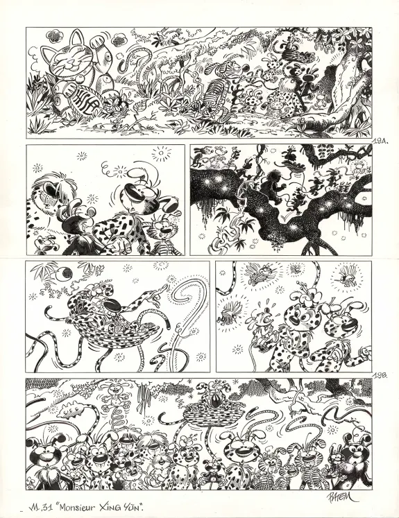 Planche noir et blanc, Le Marsupilami, Monsieur Xing Yùn (T.31),  Batem