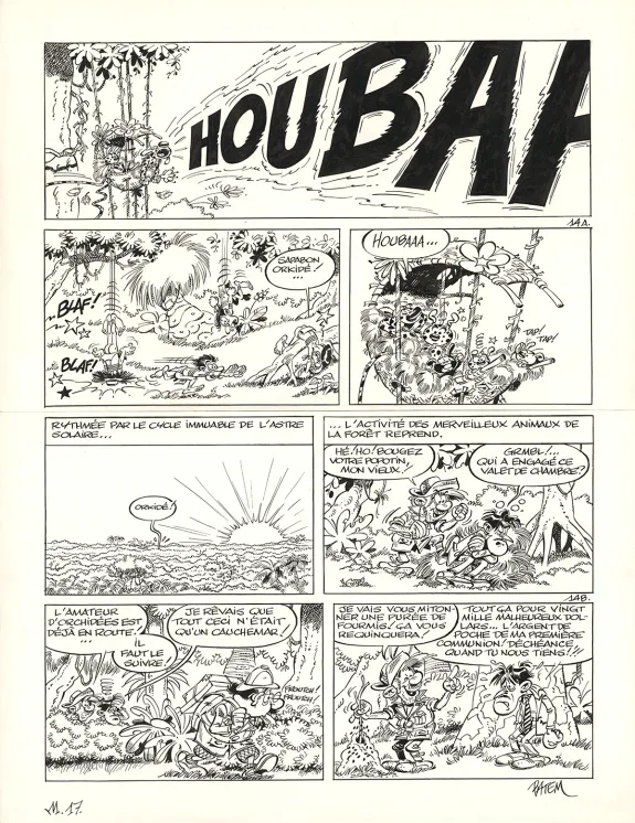 Planche noir et blanc, Le Marsupilami, L'Orchidée des Chahutas (T.17),  Batem