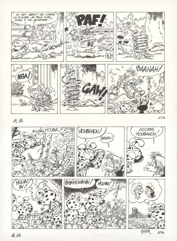 Black and white original page, Le Marsupilami, Les Fils en or (T.14),  Batem