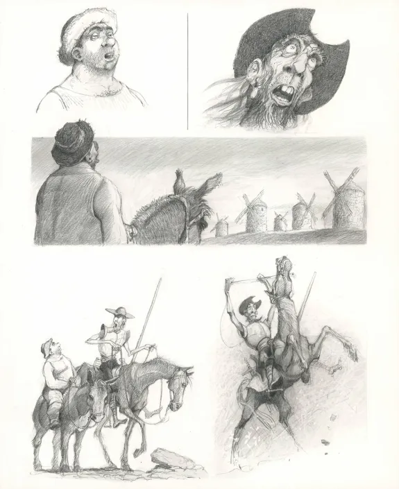 Planche noir et blanc, Don Quichotte de la Manche, Paul & Gaëtan Brizzi