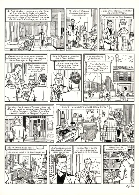 Planche noir et blanc, Blake et Mortimer, Huit heures à Berlin (T.29), Antoine Aubin