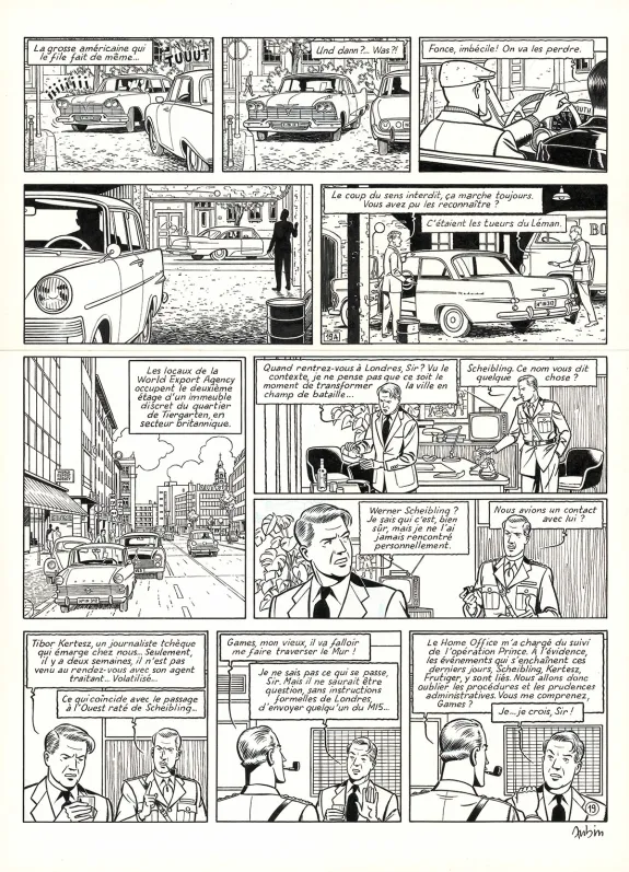 Black and white original page, Blake et Mortimer, Huit heures à Berlin (T.29), Antoine Aubin