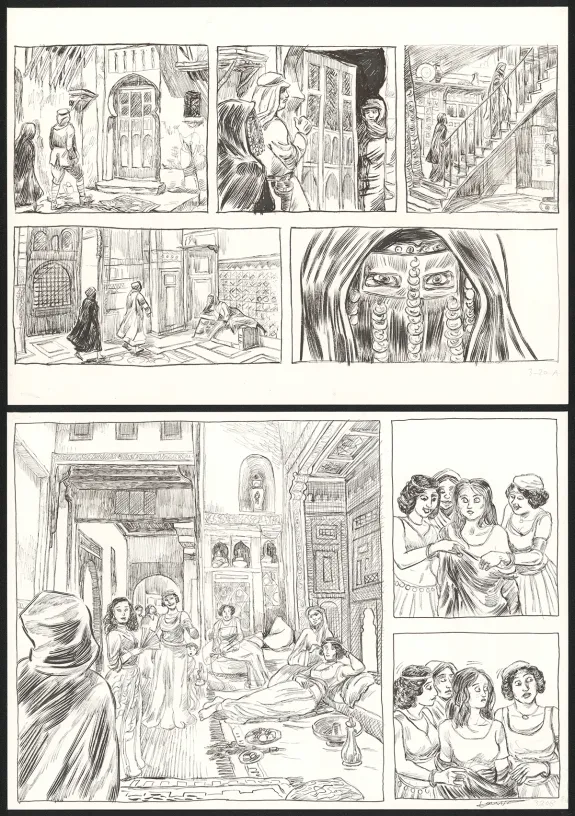 Black and white original page, Renée Stone (Une aventure de), Le Trésor d'Assurbanipal (T.3), Clément Oubrerie