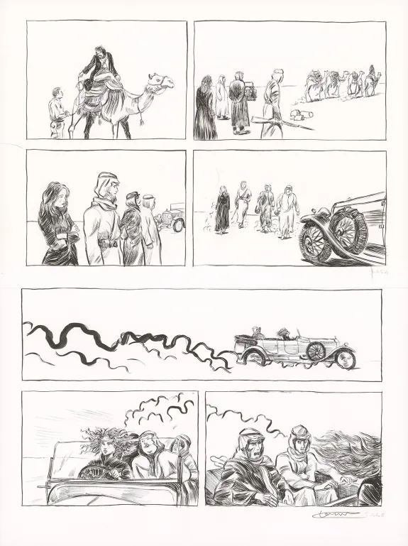 Black and white original page, Renée Stone (Une aventure de), Le Trésor d'Assurbanipal (T.3), Clément Oubrerie