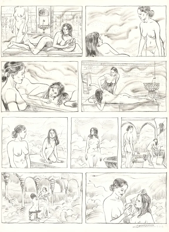 Black and white original page, Renée Stone (Une aventure de), Le Trésor d'Assurbanipal (T.3), Clément Oubrerie