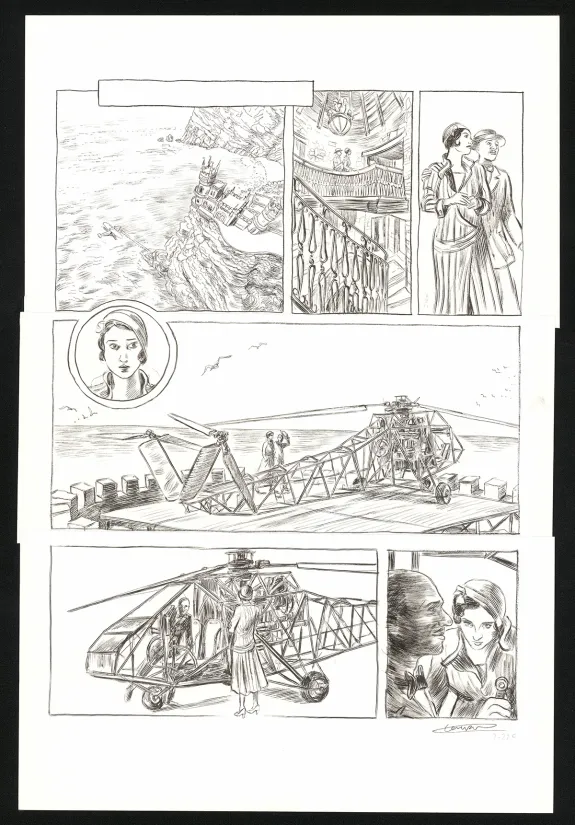 Planche noir et blanc, Renée Stone (Une aventure de), Le Trésor d'Assurbanipal (T.3), Clément Oubrerie