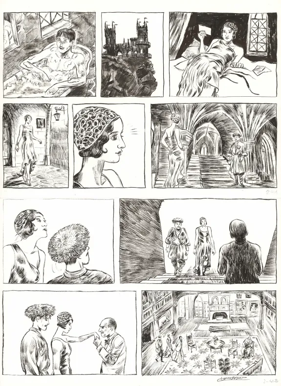 Black and white original page, Renée Stone (Une aventure de), Le Piège de la Mer Rouge (T.2), Clément Oubrerie