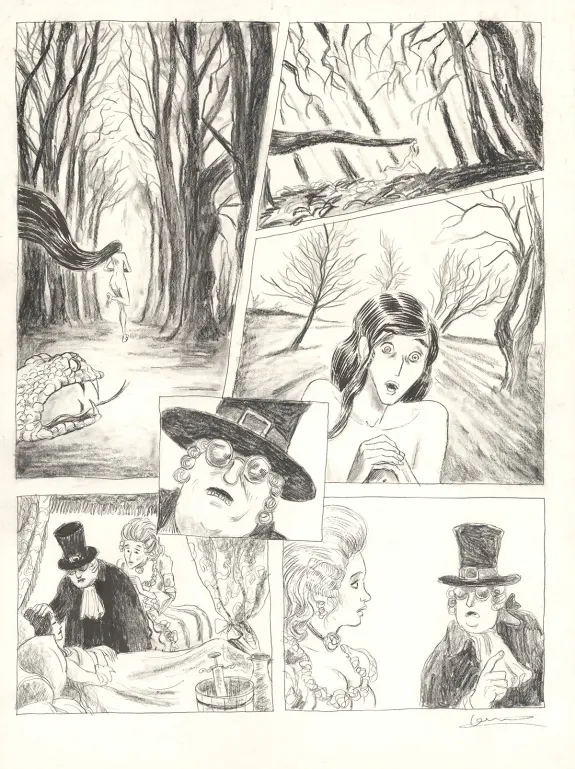 Black and white original page, Voltaire amoureux, Voltaire très amoureux (T.2), Clément Oubrerie